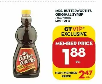 Giant Tiger Mrs. Butterworth's Original Syrup offer