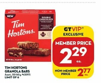 Giant Tiger Tim Hortons Granola Bars offer