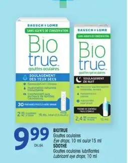 Uniprix BIOTRUE Gouttes oculaires Eye drops, SOOTHE Gouttes oculaires lubrifiantes Lubricant eye drops offer