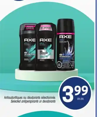 Uniprix AXE Antisudorifiques ou déodorants/sélectionnés Selected antiperspirants or deodorants offer