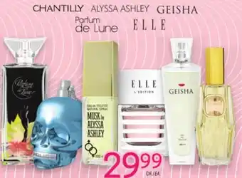 Uniprix CHANTILLY, ALYSSA ASHLEY, GEISHA, PERFUM DE LUNE, ELLE offer