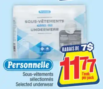 Jean Coutu PERSONNELLE Selected underwear offer