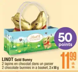 Jean Coutu LINDT Gold Bunny 2 chocolate bunnies in a basket offer