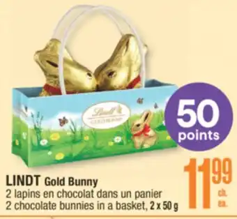 Jean Coutu LINDT Gold Bunny 2 chocolate bunnies in a basket offer