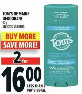 Metro Tom's of maine deodorant offer