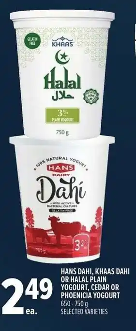 Metro Hans dahi, khaas dahi or halal plain yogourt, cedar or phoenicia yogourt offer