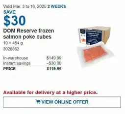 Costco Dom reserve frozen salmon poke cubes offer