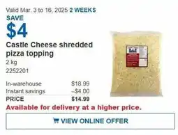 Costco Castle Cheese shredded pizza topping offer