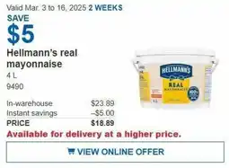 Costco Hellmann's real mayonnaise offer