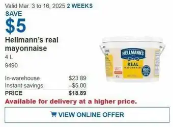 Costco Hellmann's real mayonnaise offer