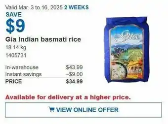 Costco Gia Indian basmati rice offer