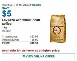 Costco LavAzza Oro whole bean coffee offer