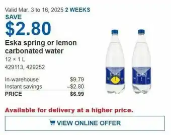 Costco Eska spring or lemon carbonated water offer