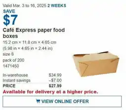 Costco Café Express paper food boxes offer