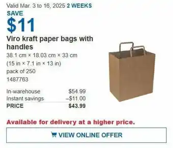 Costco Viro kraft paper bags with handles offer