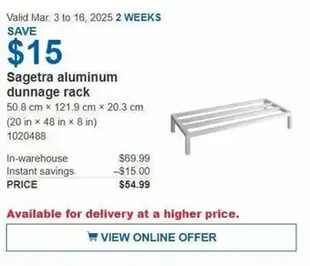 Costco Sagetra aluminum dunnage rack offer