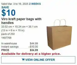 Costco Viro kraft paper bags with handles offer