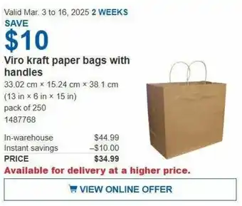 Costco Viro kraft paper bags with handles offer