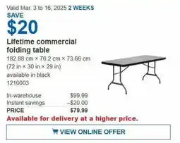 Costco Lifetime commercial folding table offer