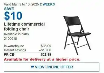 Costco Lifetime commercial folding chair offer