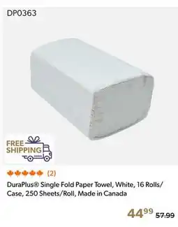 Shopper+ DuraPlus Single Fold Paper Towel, White, 16 Rolls/ Case, 250 Sheets/Roll, Made in Canada offer