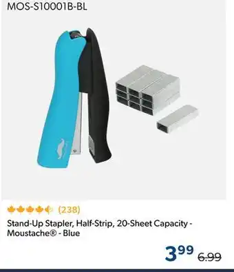 Shopper+ Moustache Stand-Up Stapler, Half-Strip, 20-Sheet Capacity - Blue offer