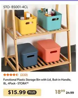 Shopper+ STORA Functional Plastic Storage Bin with Lid, Buit-in Handle, 8L, 4Pack offer