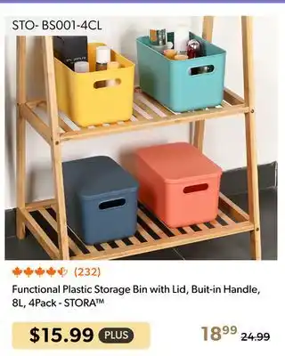 Shopper+ STORA Functional Plastic Storage Bin with Lid, Buit-in Handle, 8L, 4Pack offer