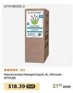 Shopper+ Natural Laundry Detergent Liquid, 4L, 160 Loads offer