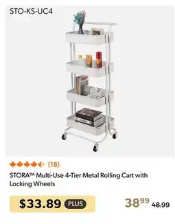 Shopper+ STORA Multi-Use 4-Tier Metal Rolling Cart with Locking Wheels offer