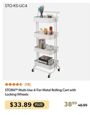 Shopper+ STORA Multi-Use 4-Tier Metal Rolling Cart with Locking Wheels offer