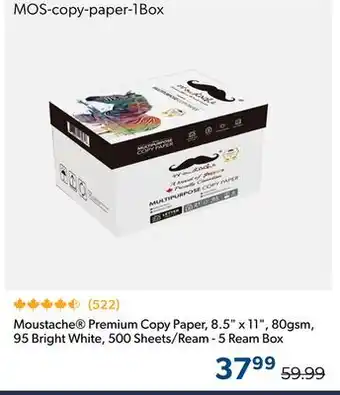 Shopper+ Moustache Premium Copy Paper, 8.5 x 11, 80gsm, 95 Bright White, 500 Sheets/Ream - 5 Ream Box offer