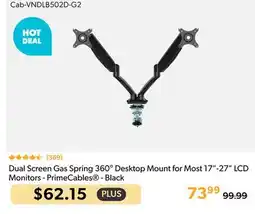 Shopper+ PrimeCables Dual Screen Gas Spring 360° Desktop Mount for Most 17-27 LCD Monitors offer