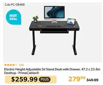 Shopper+ PrimeCables Electric Height Adjustable Sit Stand Desk with Drawer, 47.2 x 23.6in Desktop offer