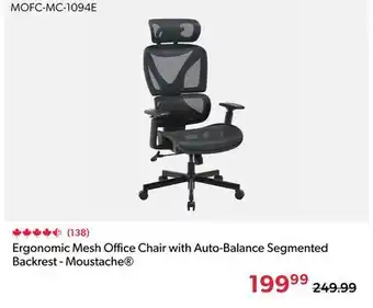 Shopper+ Ergonomic Mesh Office Chair with Auto-Balance Segmented Backrest - Moustache offer