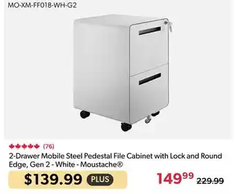 Shopper+ Moustache 2-Drawer Mobile Steel Pedestal File Cabinet with Lock and Round Edge, Gen 2 - White offer