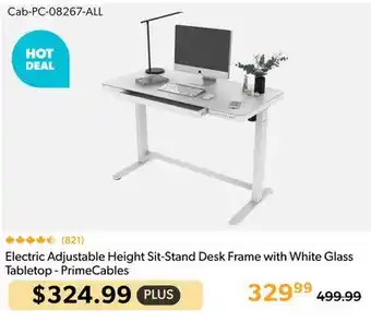 Shopper+ PrimeCables Electric Adjustable Height Sit-Stand Desk Frame with White Glass Tabletop offer