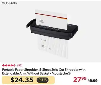 Shopper+ Moustache Portable Paper Shredder, 5-Sheet Strip Cut Shredder with Extendable Arm, Without Basket offer