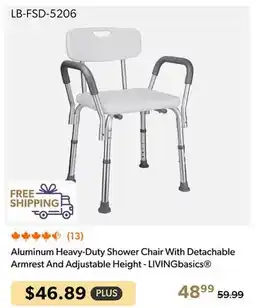 Shopper+ LIVINGbasics Aluminum Heavy-Duty Shower Chair With Detachable Armrest And Adjustable Height offer