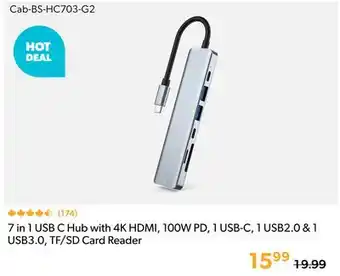 Shopper+ 7 in 1 USB C Hub with 4K HDMI, 100W PD, 1 USB-C, 1 USB2.0 & 1 USB3.0, TF/SD Card Reader offer