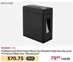 Shopper+ Moustache Professional 6-Sheet Super Micro-Cut Shredder High-Security Level P-5 Home/Office Use offer