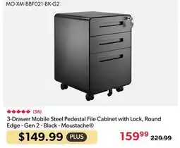 Shopper+ Moustache 3-Drawer Mobile Steel Pedestal File Cabinet with Lock, Round Edge - Gen 2 - Black offer