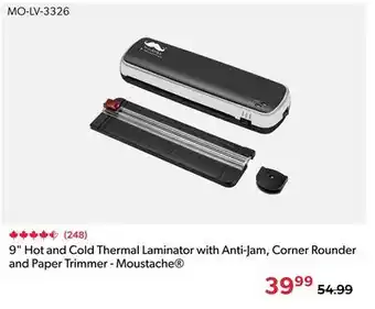 Shopper+ Moustache 9 Hot and Cold Thermal Laminator with Anti-Jam, Corner Rounder and Paper Trimmer offer