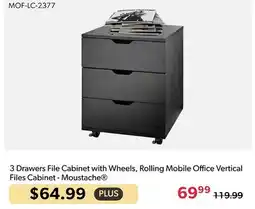 Shopper+ Moustache 3 Drawers File Cabinet with Wheels, Rolling Mobile Office Vertical Files Cabinet offer