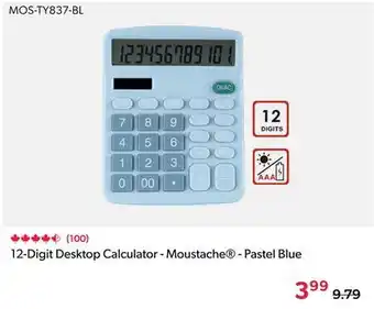 Shopper+ 12-Digit Desktop Calculator - Moustache - Pastel Blue offer