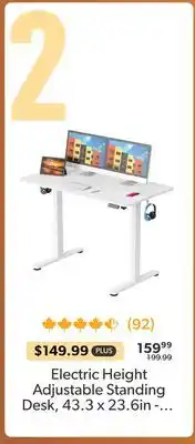 Primecables PrimeCables Electric Height Adjustable Standing Desk, 43.3 x 23.6in - White offer