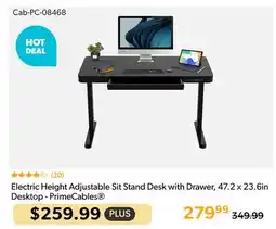 Primecables PrimeCables Electric Height Adjustable Sit Stand Desk with Drawer, 47.2 x 23.6in Desktop offer