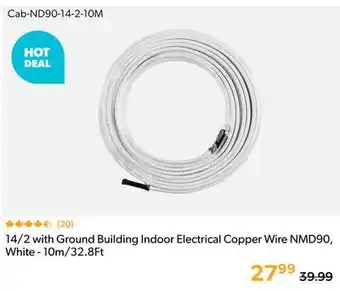 Shopper+ 14/2 with Ground Building Indoor Electrical Copper Wire NMD90, White - 10m/32.8Ft offer