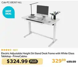 Primecables PrimeCables Electric Adjustable Height Sit-Stand Desk Frame with White Glass Tabletop offer