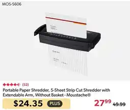 123Ink Moustache Portable Paper Shredder, 5-Sheet Strip Cut Shredder with Extendable Arm, Without Basket offer